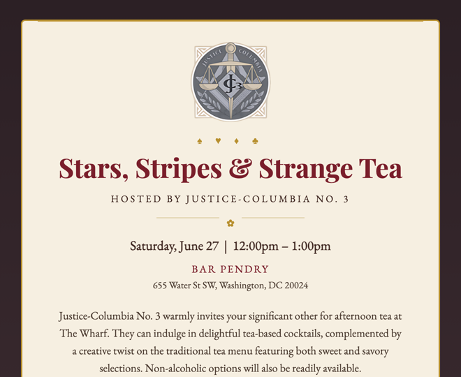 Stars, Stripes and Strange Tea invitation flyer